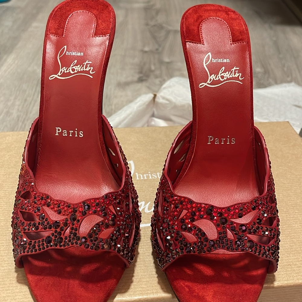 Christian Louboutin Red Embellished Heels - Picture 11 of 13